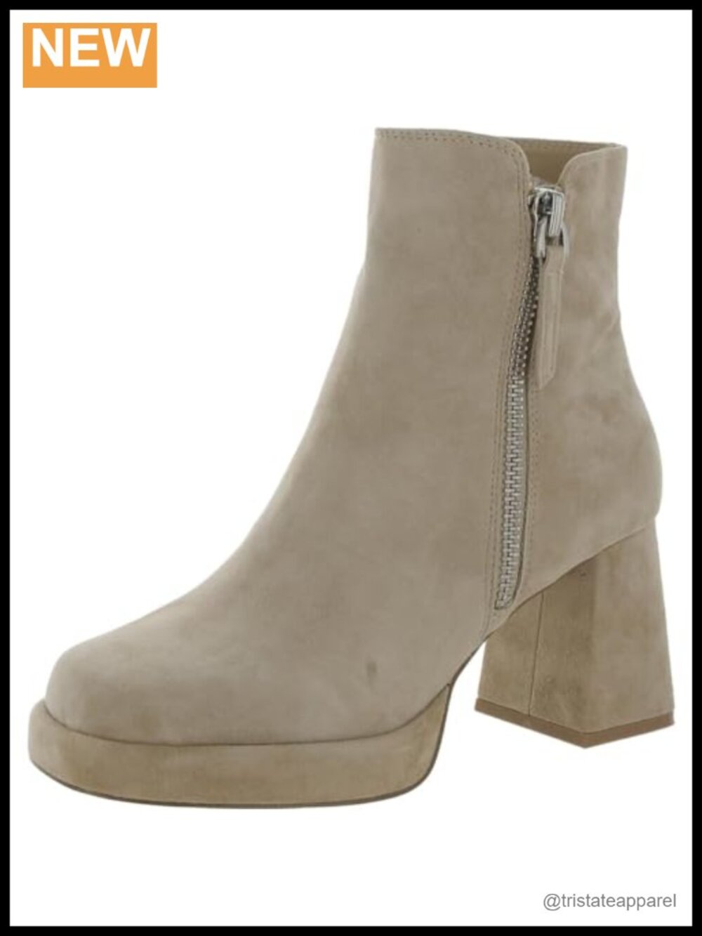 Suede Platform Ankle Bootie Side Zipper Square Toe Block Heel
